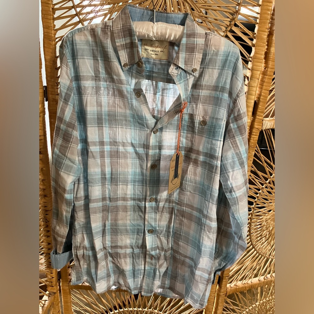 NWT Plaid Button-Up Shirt in Blue and Brown